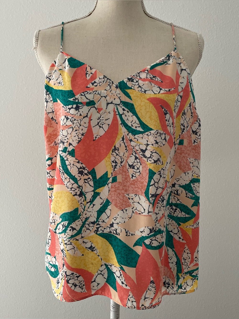 Nine West Cami Tank Top Blouse Multi Colorful Spaghetti Straps Ladies Size L